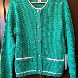 Nicole Miller Green Button-Up Cardigan